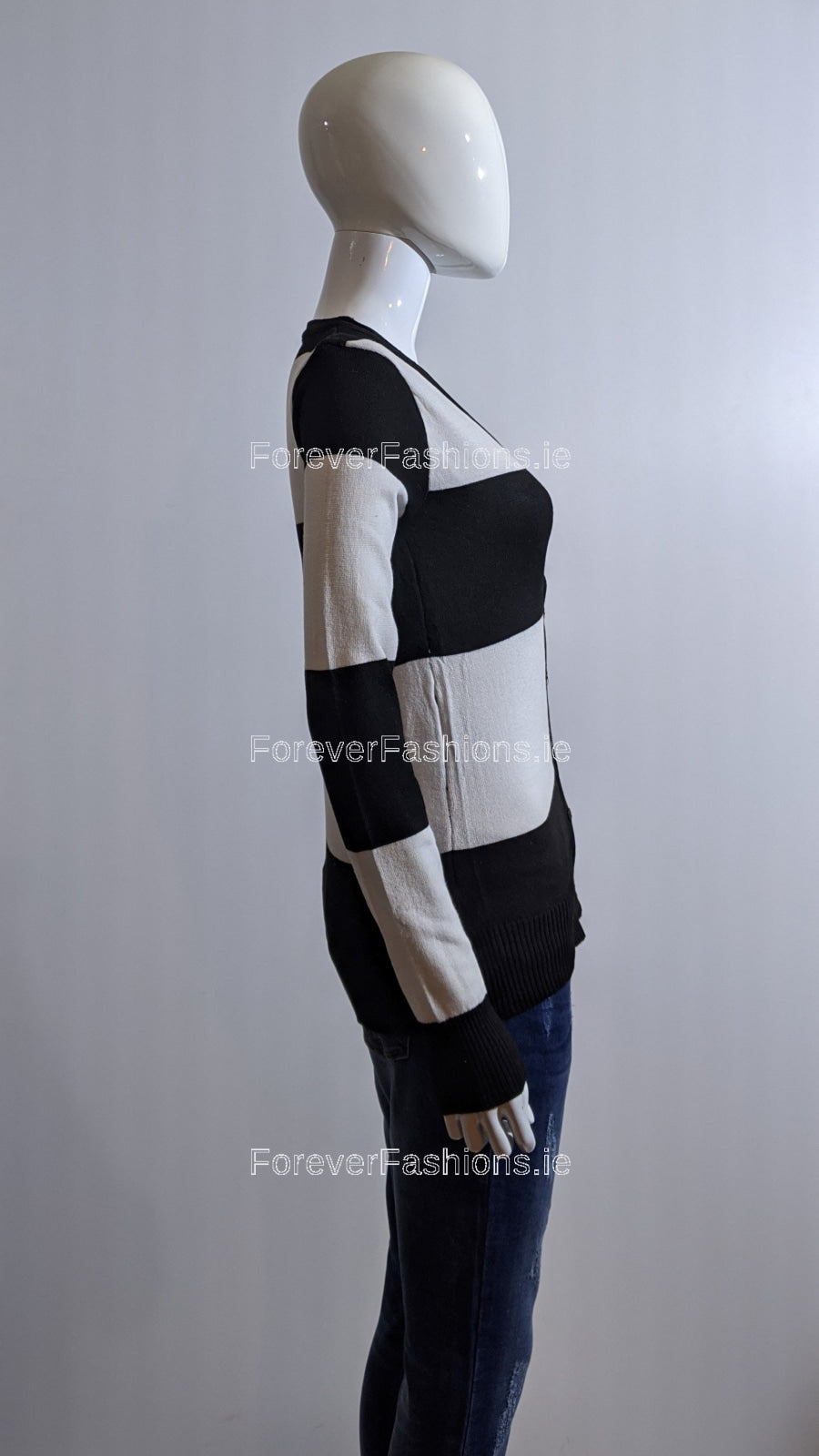 Black And White Button Up Two Pockets Stripe Cardigan