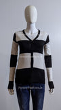 Black And White Button Up Two Pockets Stripe Cardigan