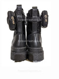 Black Chunky Sole Biker Boots with Pocket