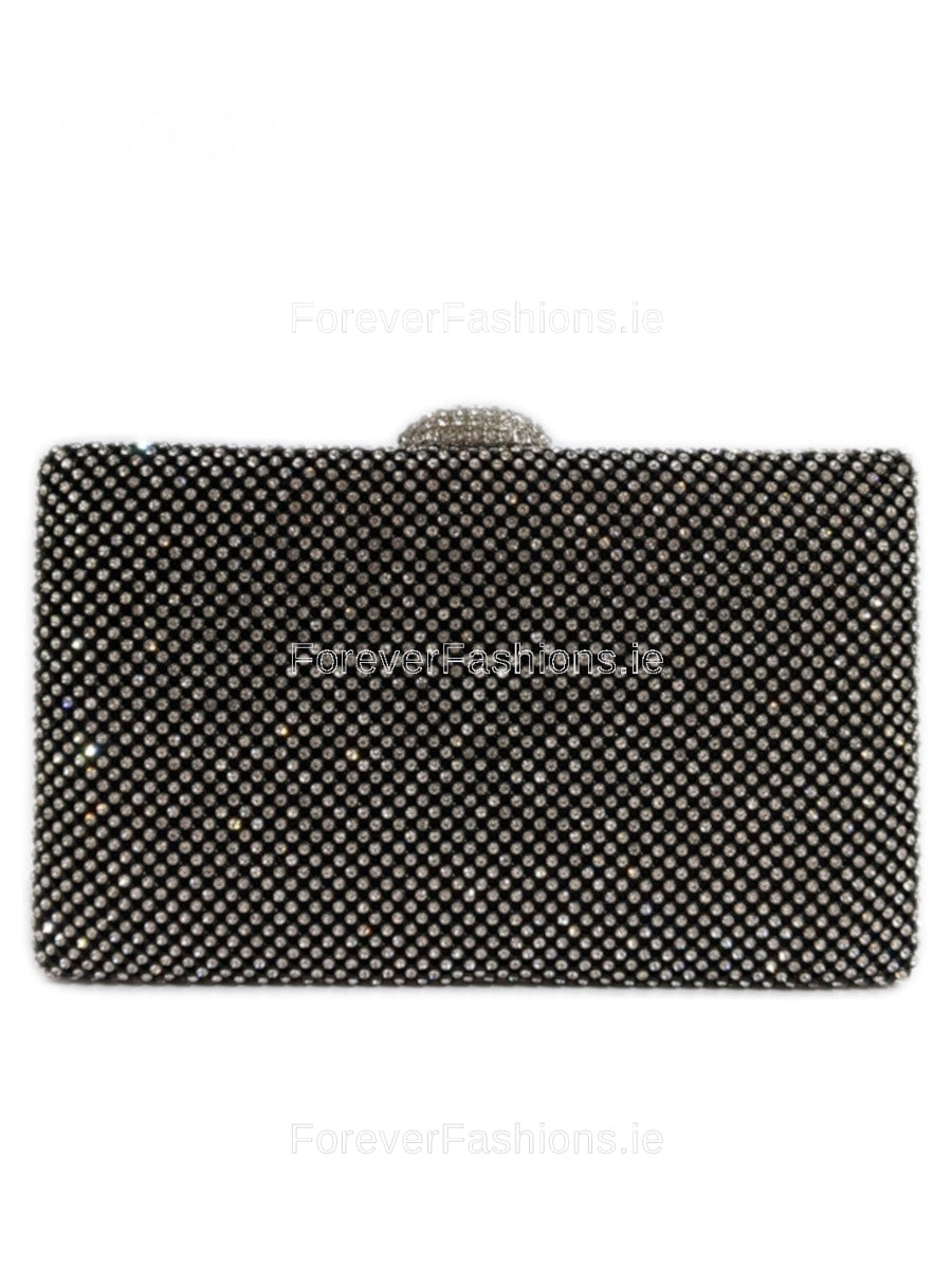 Black Diamante Embellished Clutch Bag ForeverFashions.ie