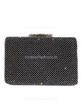 Black Diamante Embellished Diamond Design Clutch Bag