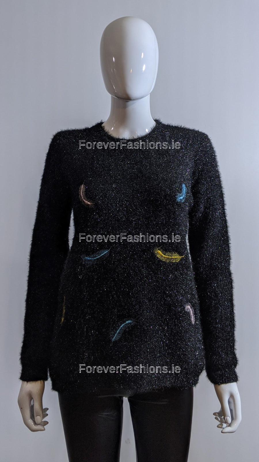 Black Feather Design Fluffy Jumper