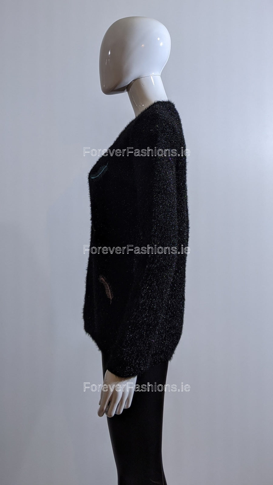 Black Feather Design Fluffy Jumper