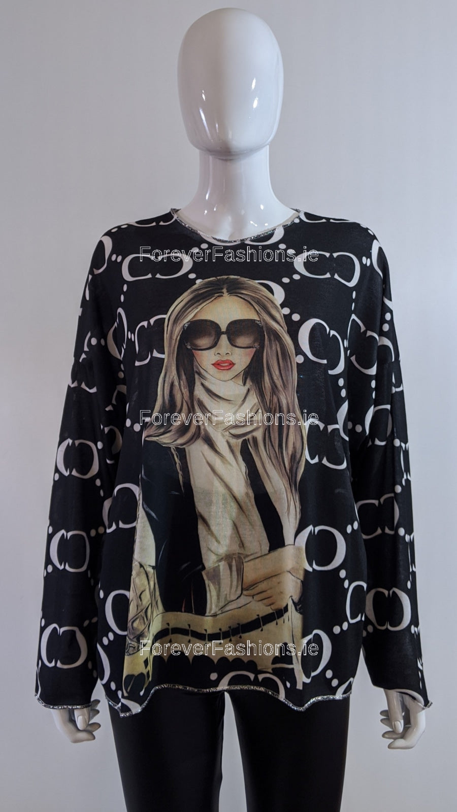 Black Letter Printed Tunic Top