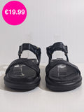 Black Quilted Velcro Strap Chunky Platform Sandal