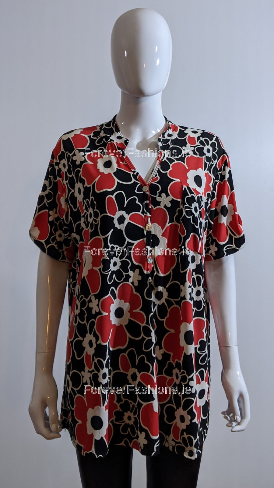 Black Red Floral Pattern Top