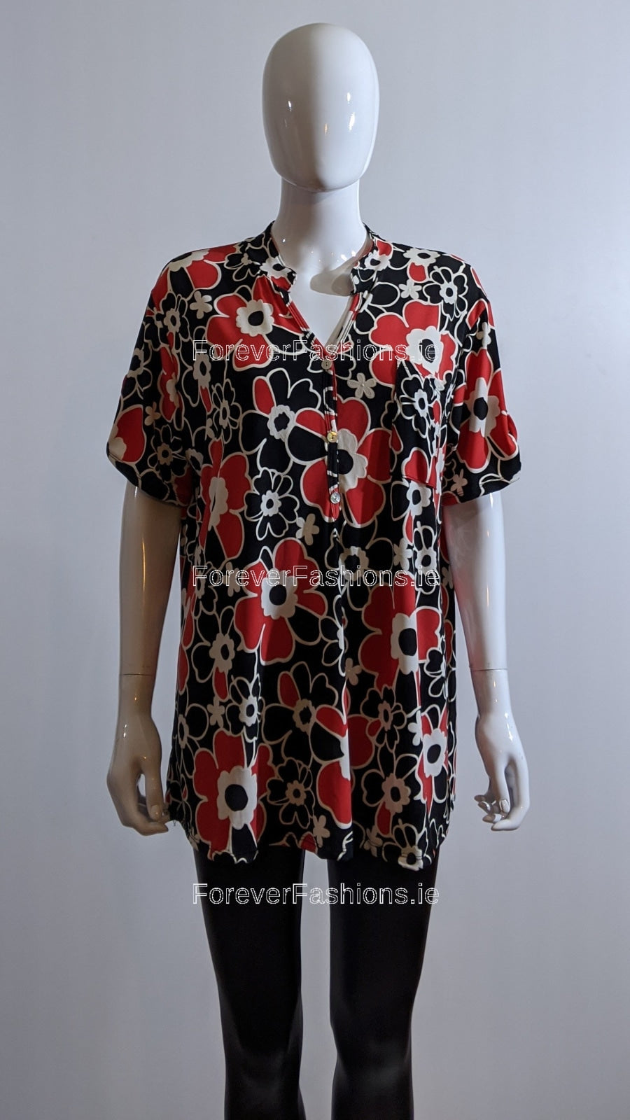 Black Red Floral Pattern Top