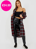 Black Wool Blend Long Check Shacket Coat