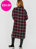 Black Wool Blend Long Check Shacket Coat