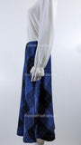 Blue Elasticated Lined A-Line Checked Tartan Warm Skirt