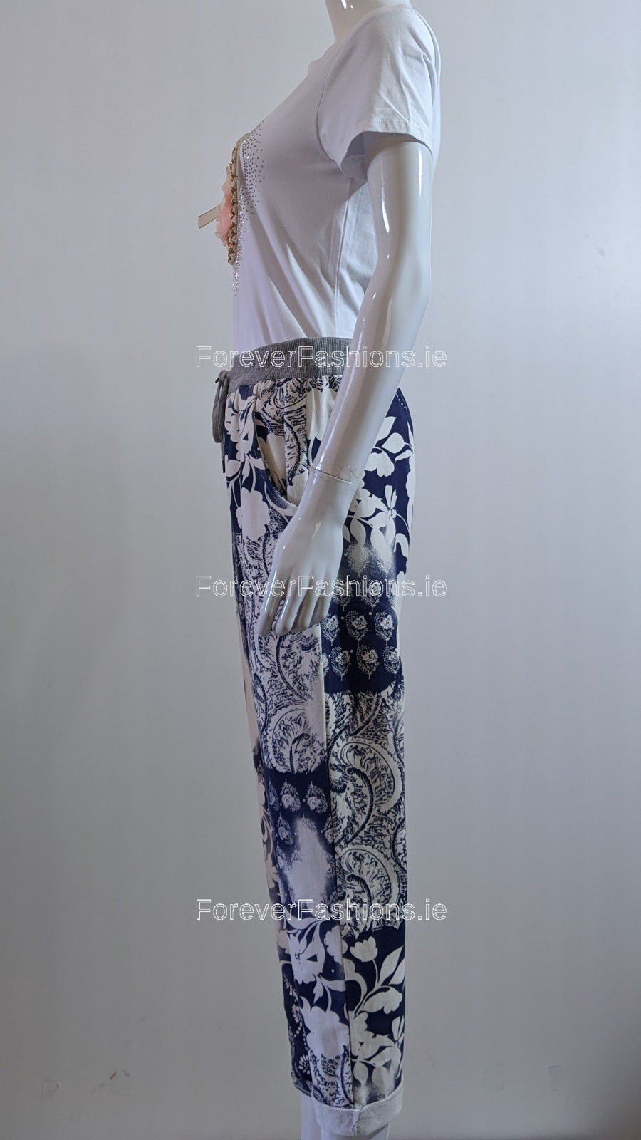 Blue Floral Print Trouser