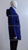 Blue Pattern Hooded Long Coat