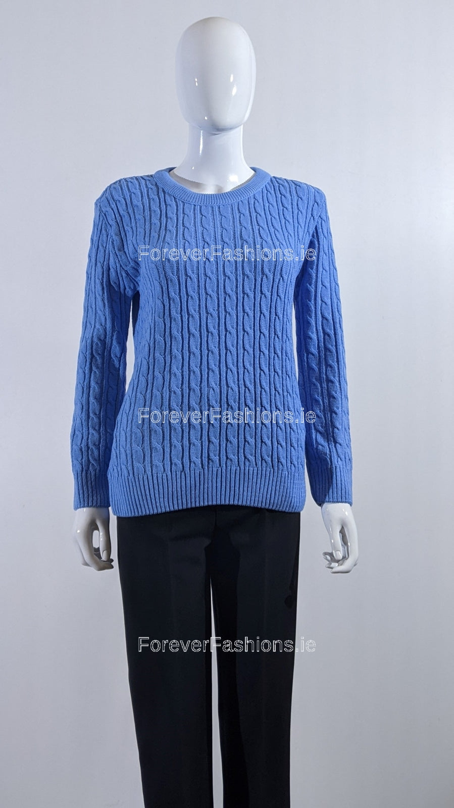Blue Round Neck Cable Knit Jumper