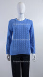 Blue Round Neck Cable Knit Jumper