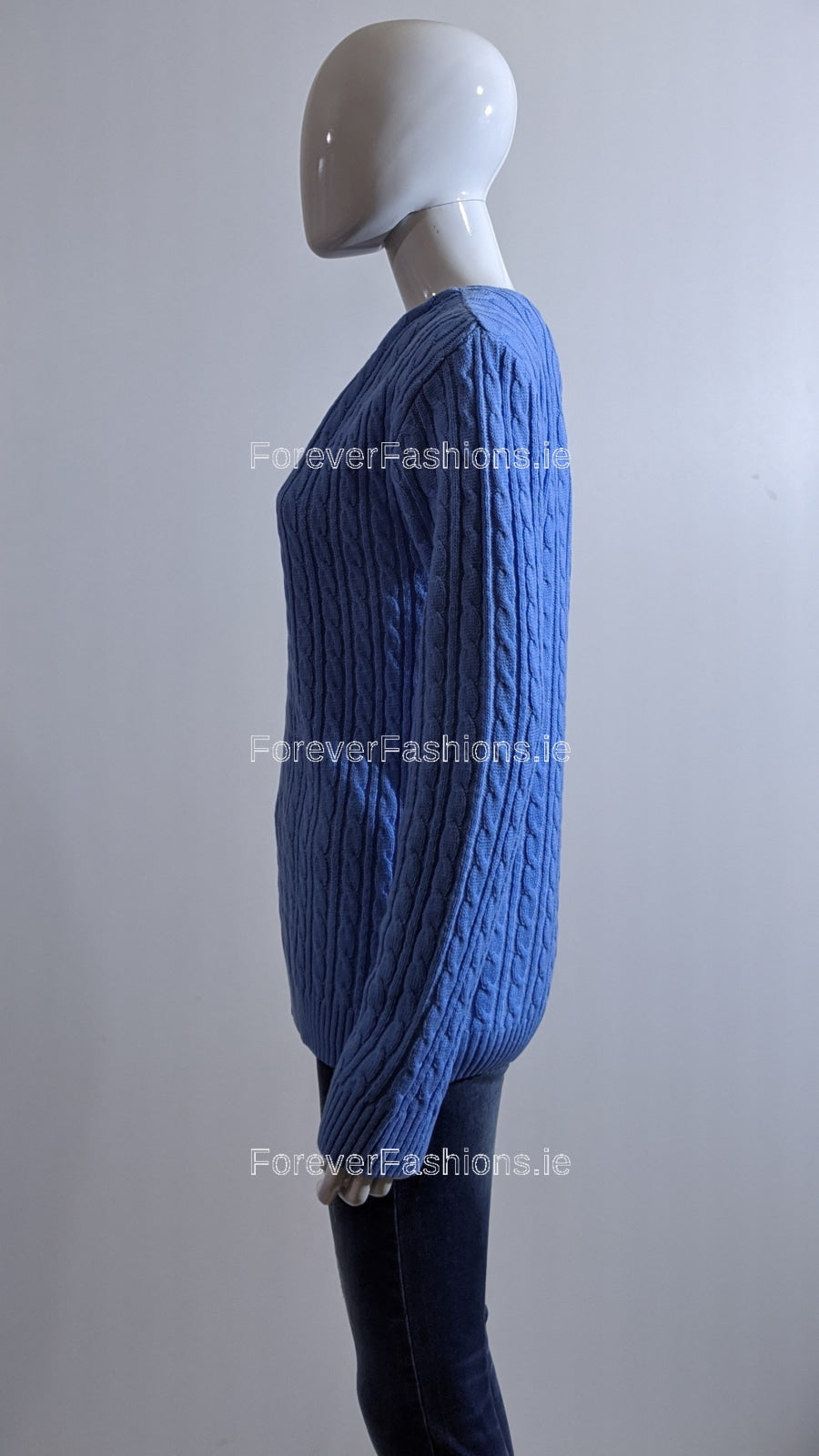 Blue V-Neck Cable Knit Jumper