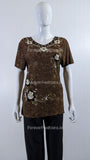 Brown Floral Embroidered Short Sleeve Top