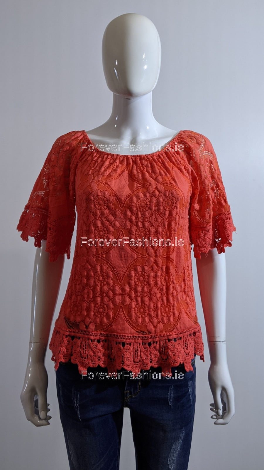 Coral Lace Detail Top