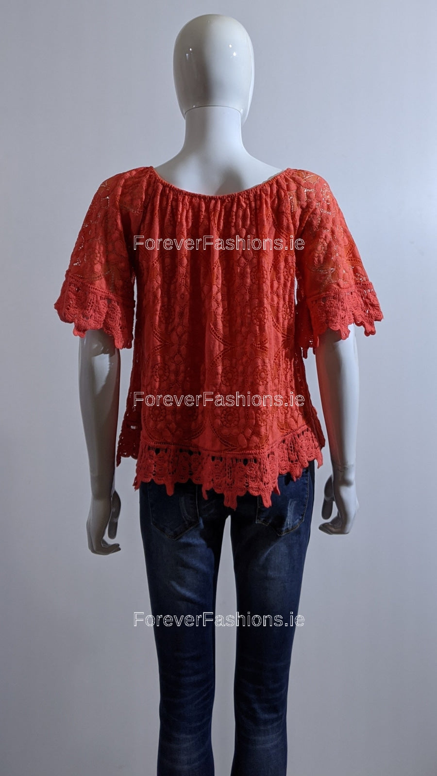 Coral Lace Detail Top