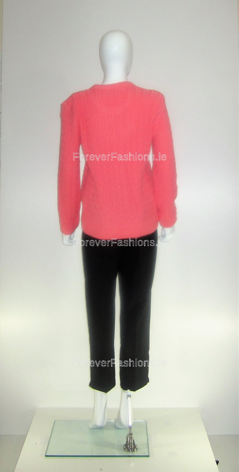 Coral Round Neck Cable Knit Jumper