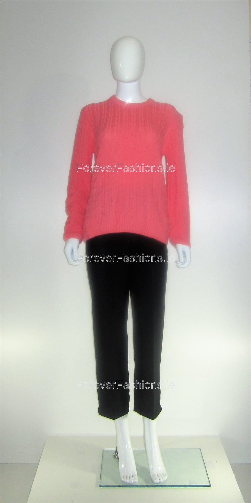 Coral Round Neck Cable Knit Jumper