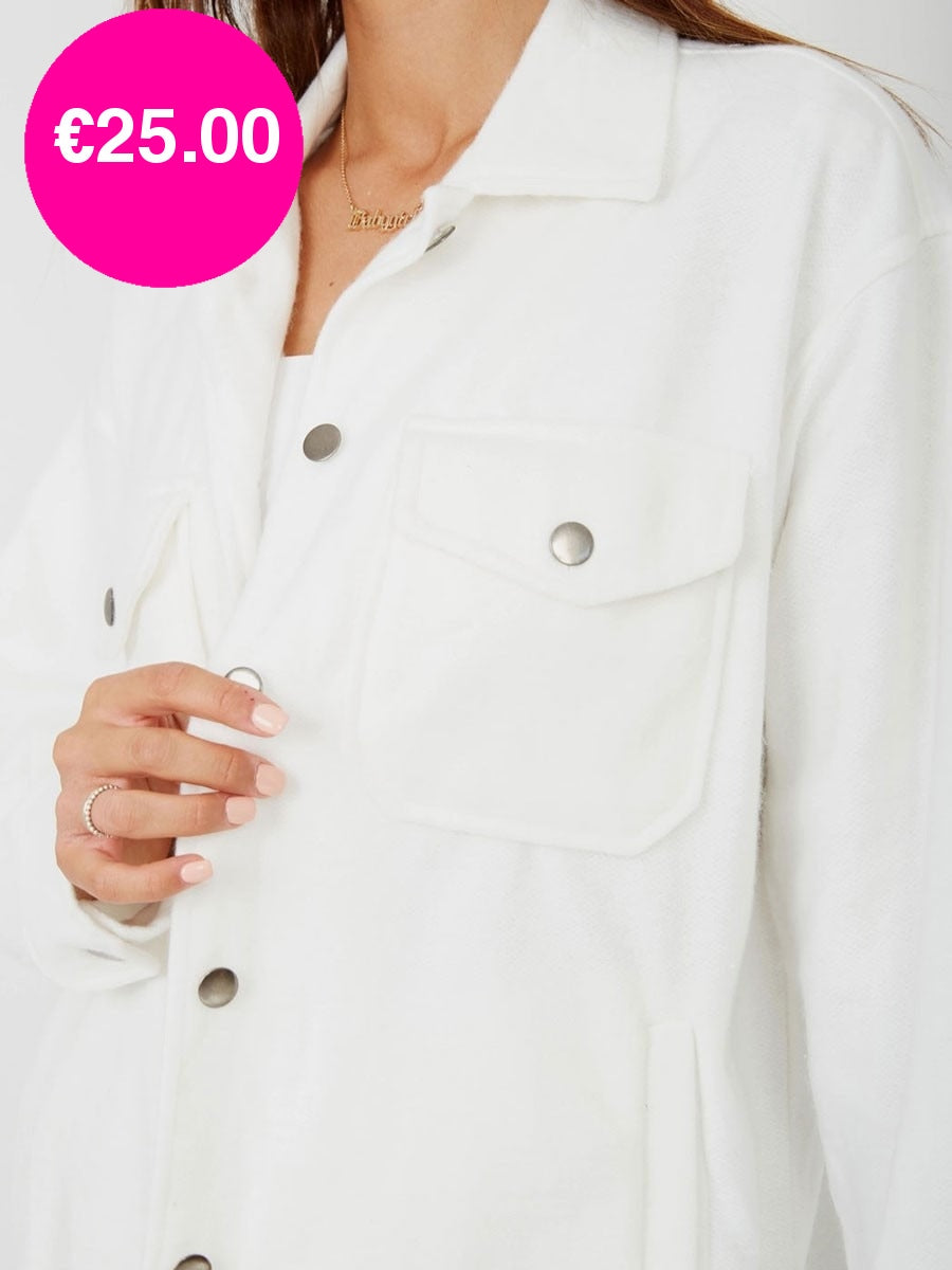 Cream Button Shirt Jacket
