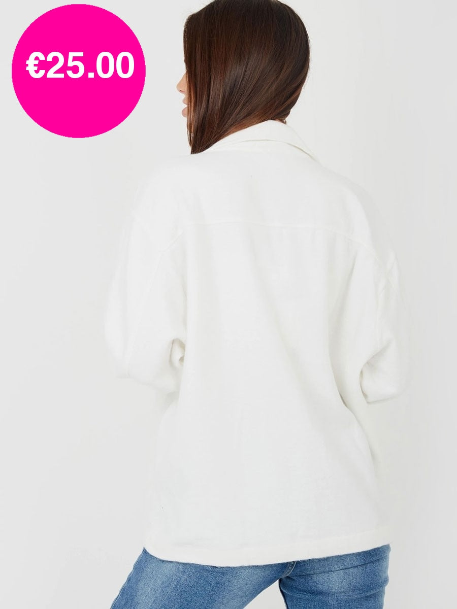 Cream Button Shirt Jacket