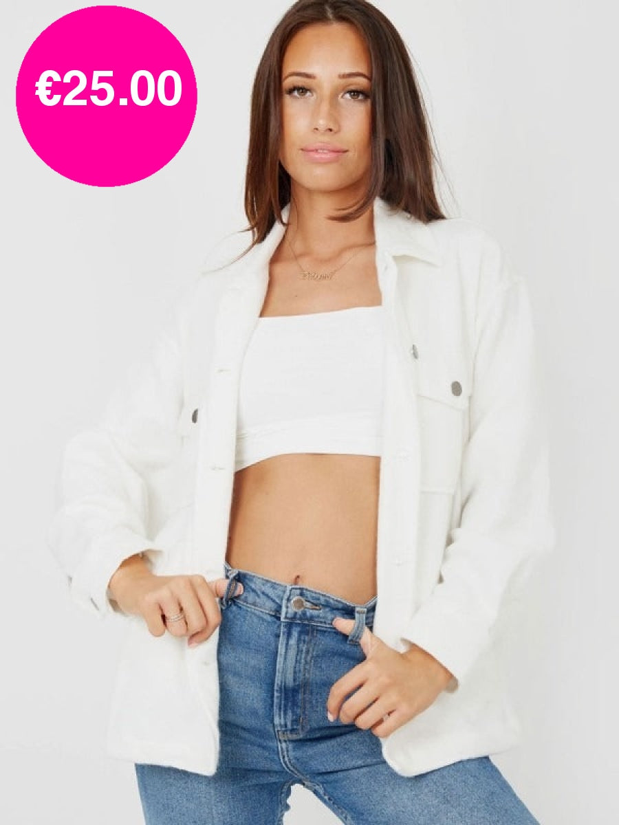 Cream Button Shirt Jacket