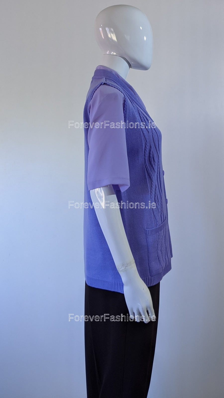 Lavender Button Up Knitted Waistcoat with Pockets