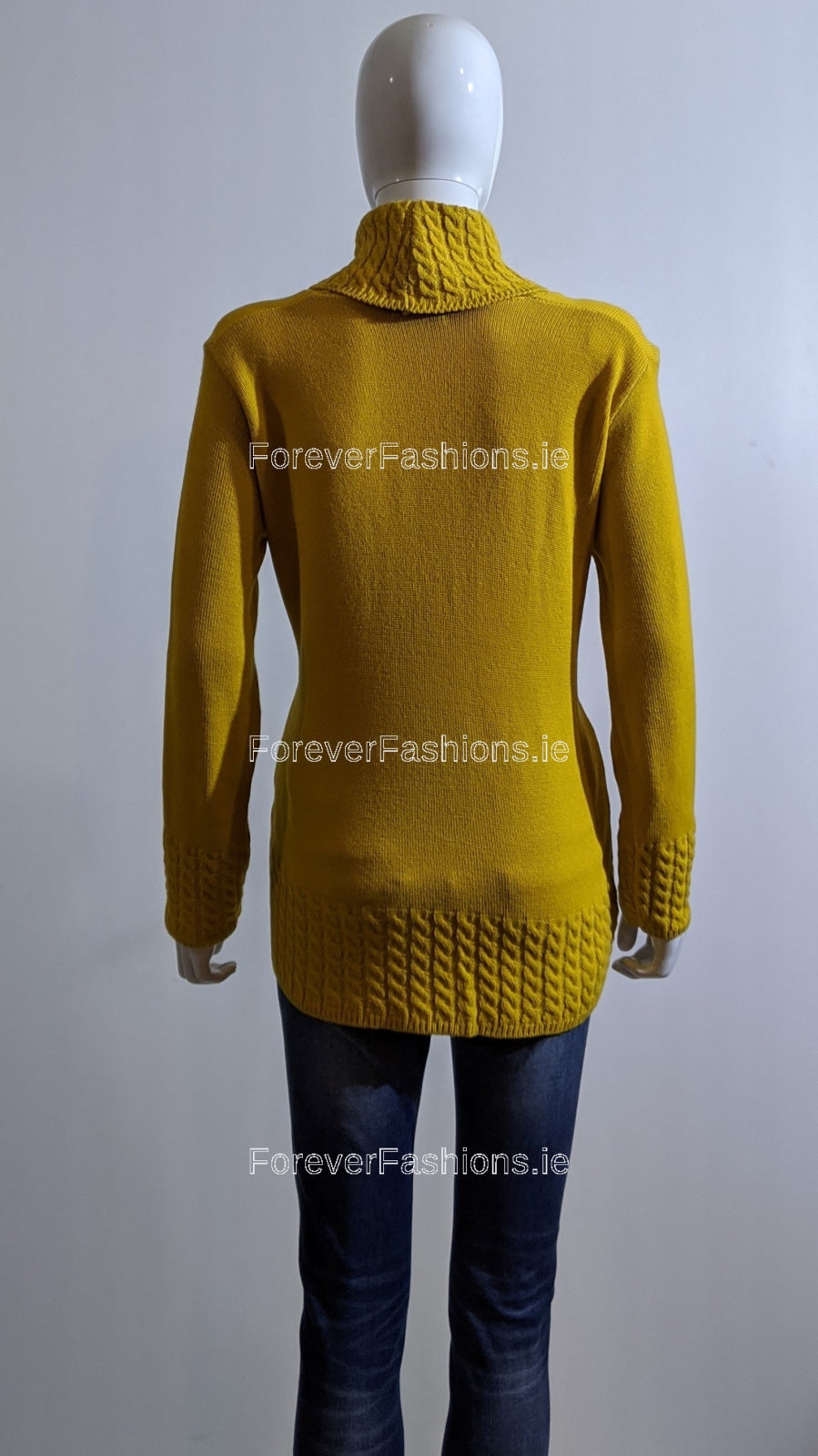 Mustard Cable Knit Design Polo Neck Jumper