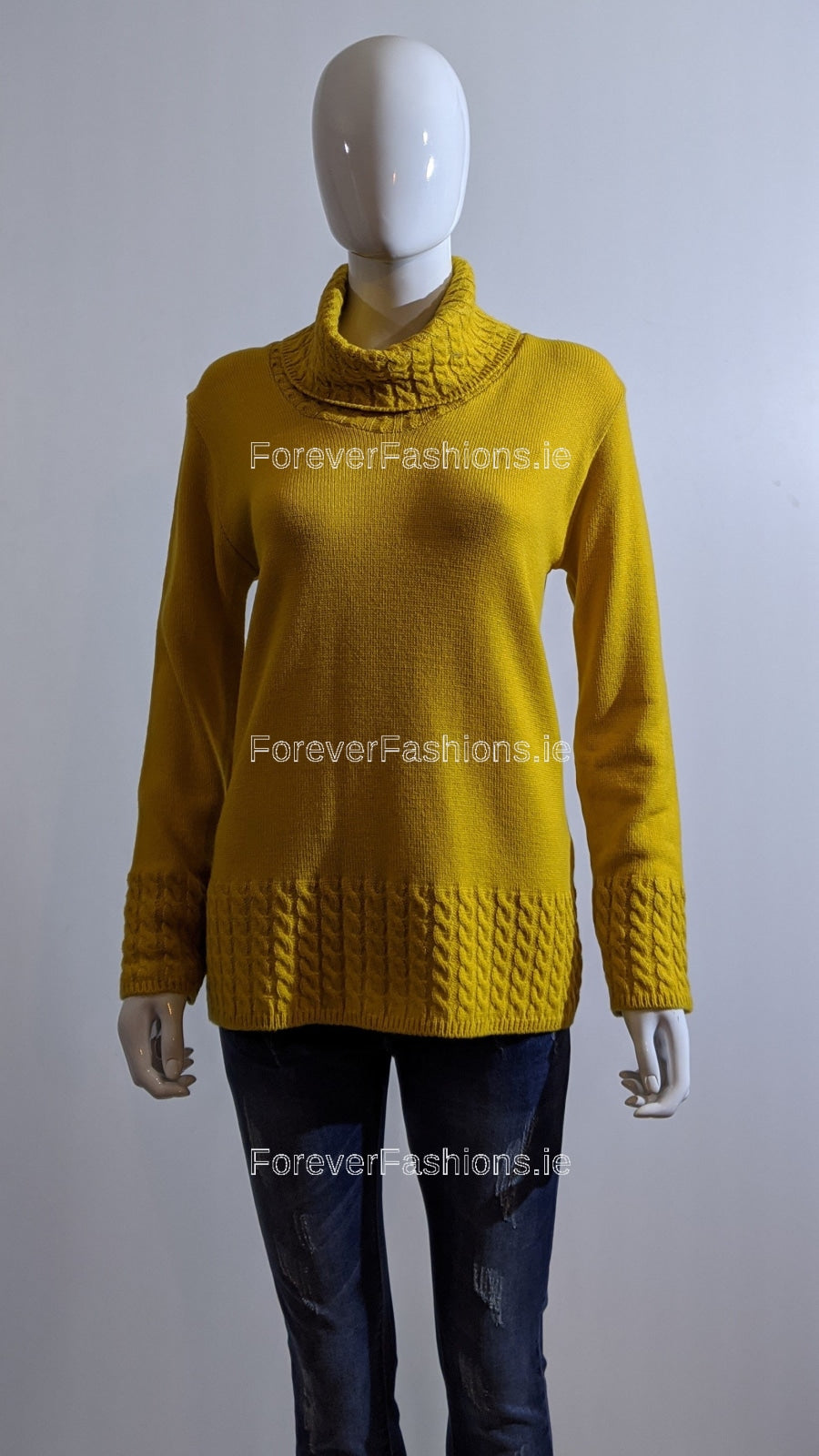 Mustard Cable Knit Design Polo Neck Jumper