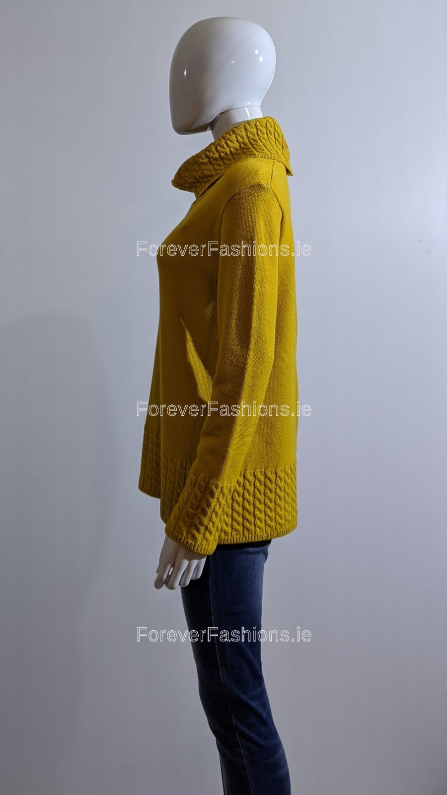 Mustard Cable Knit Design Polo Neck Jumper