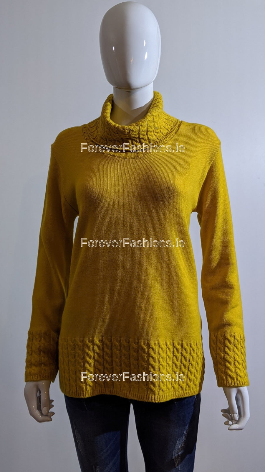 Mustard Cable Knit Design Polo Neck Jumper