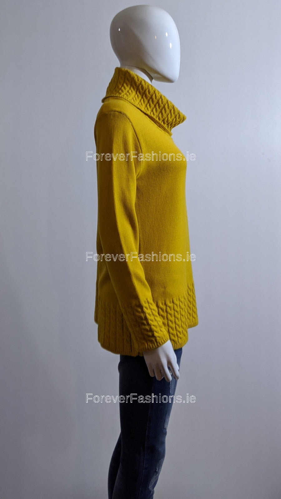 Mustard Cable Knit Design Polo Neck Jumper