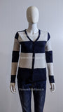 Navy And White Button Up Two Pockets Stripe Cardigan