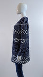 Navy Diamond Pattern Fluffy Open Cardigan