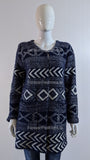 Navy Diamond Pattern Fluffy Open Cardigan
