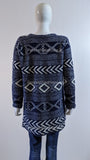 Navy Diamond Pattern Fluffy Open Cardigan