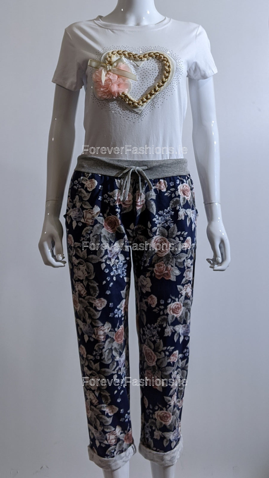 Navy Floral Print Trouser