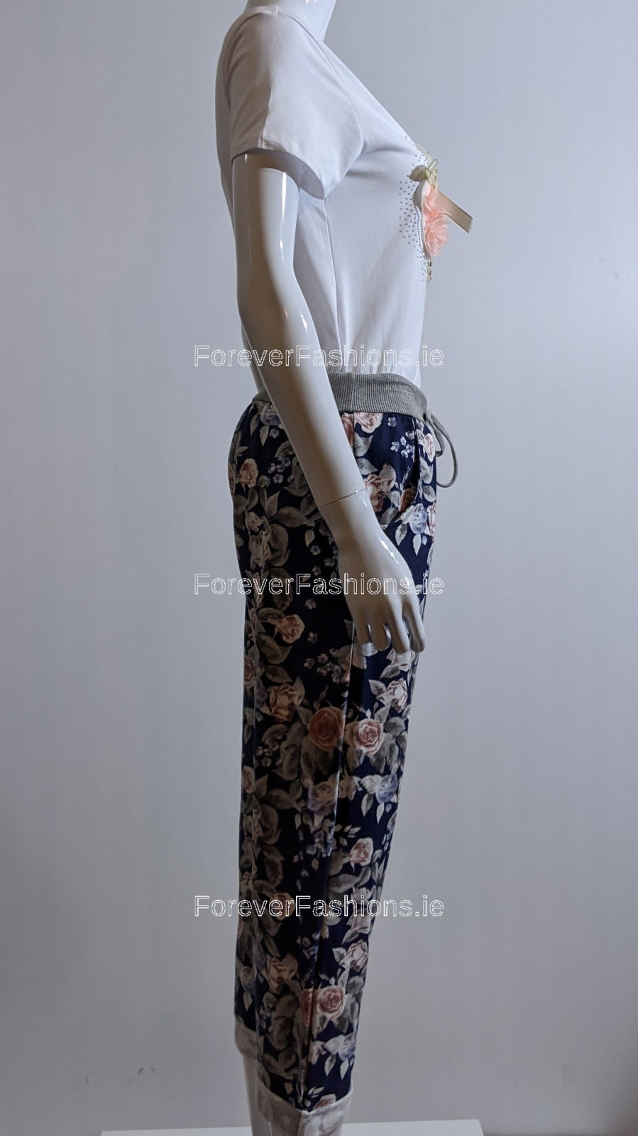 Navy Floral Print Trouser