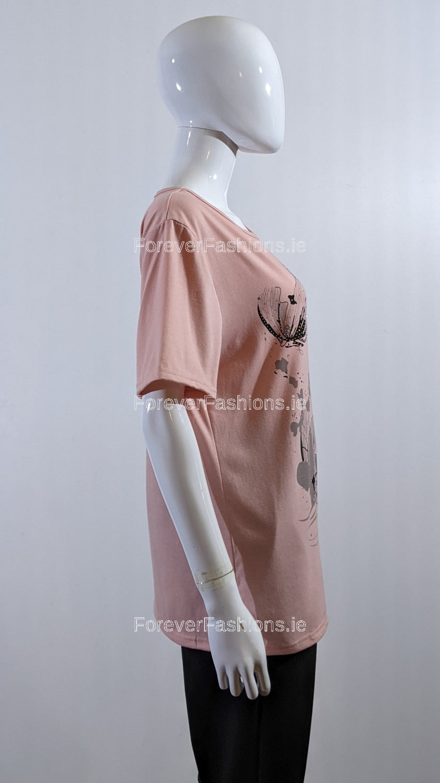 Pink Floral Design Crew Neck Cotton T-Shirt