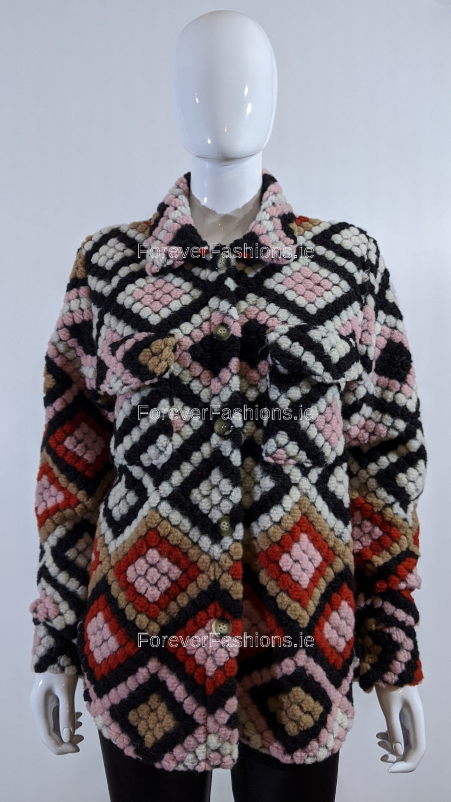 Pink Wool Blend Aztec Print Button Up Shacket