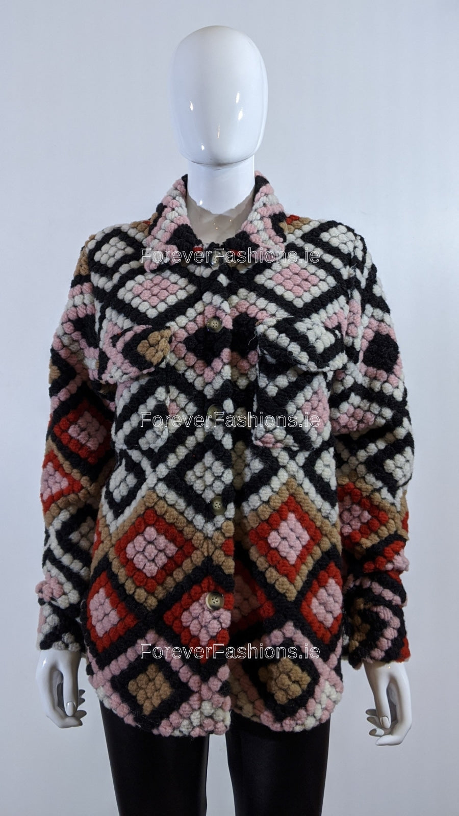 Pink Wool Blend Aztec Print Button Up Shacket