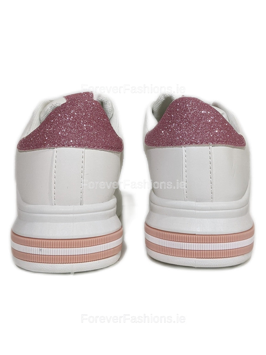Rose Gold Glitter Stripe Detail Lace Up Trainers