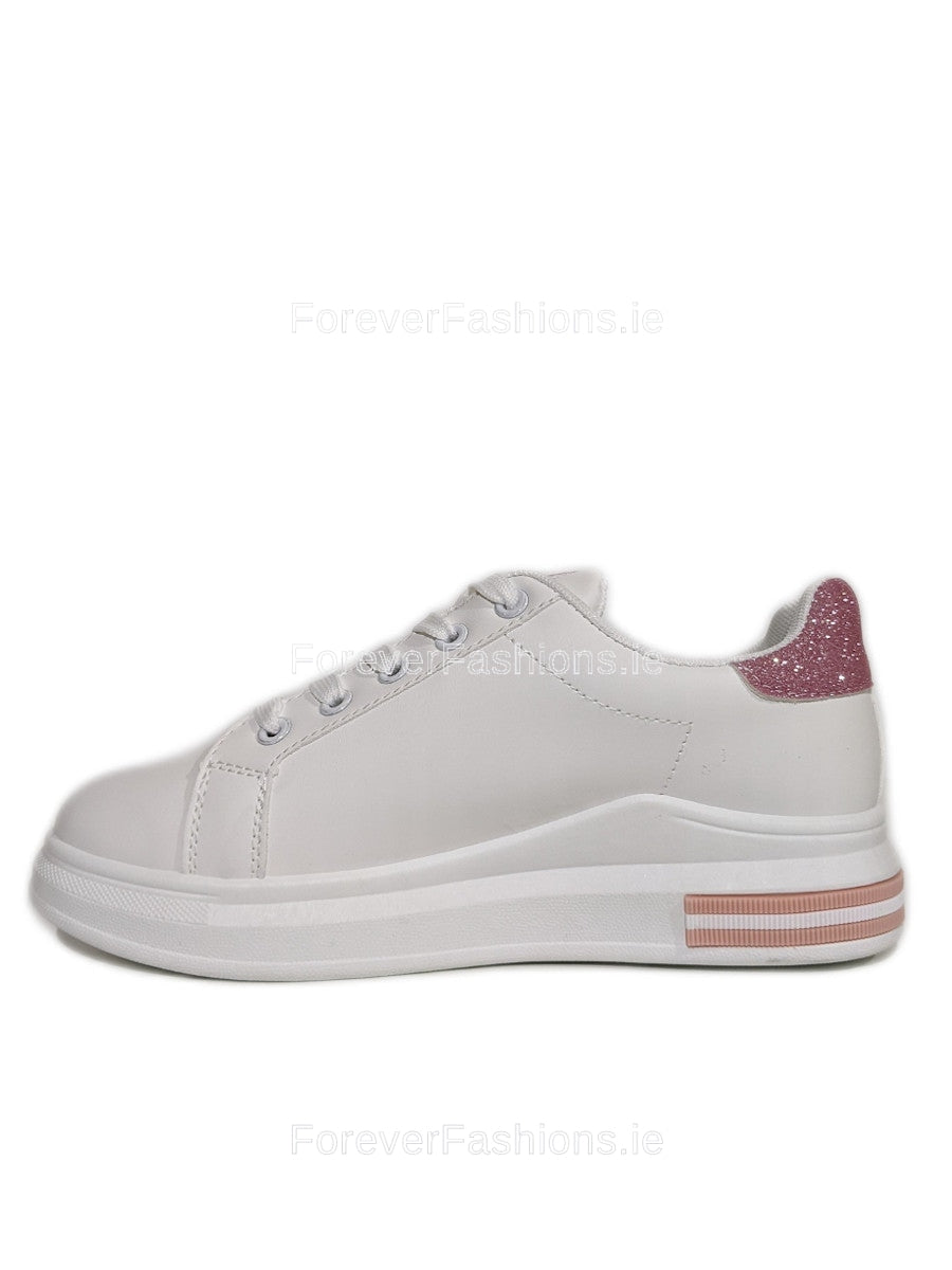 Rose Gold Glitter Stripe Detail Lace Up Trainers