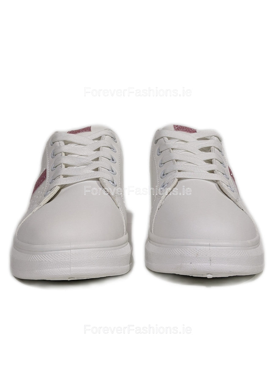 Rose Gold Glitter Stripe Detail Lace Up Trainers