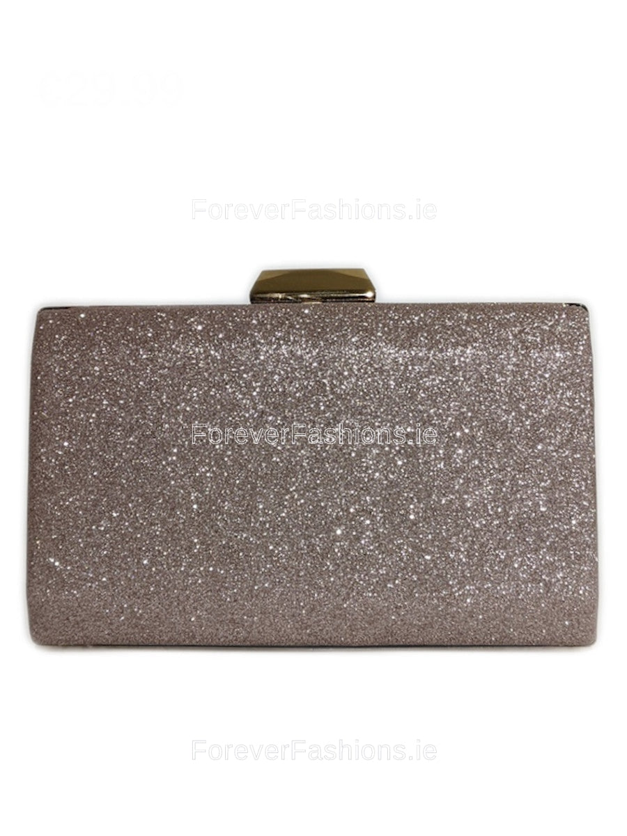 EXE gold glitter clutch bag | Tsakiris Mallas