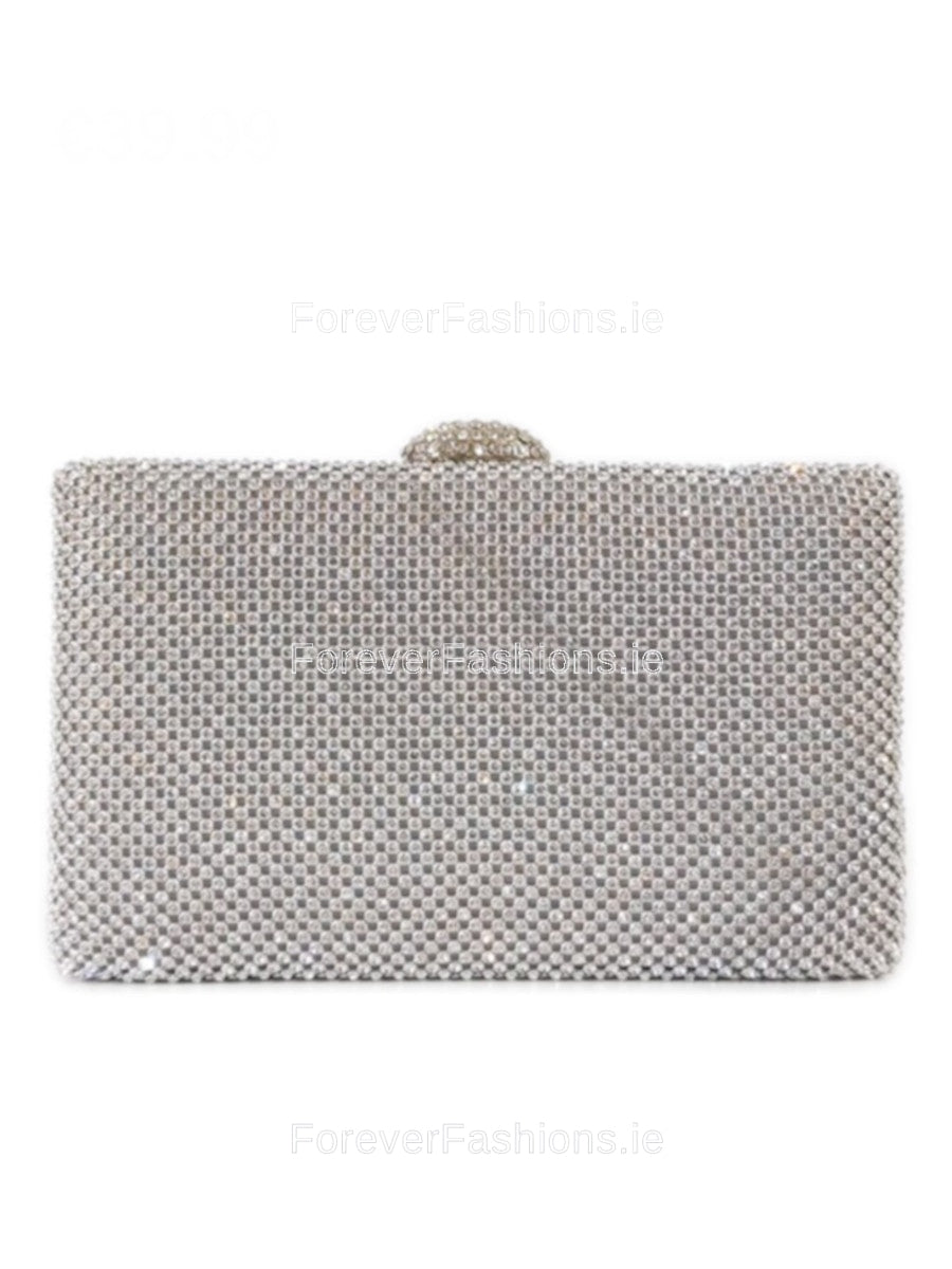 Silver Diamante Embellished Clutch Bag