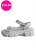 White Chunky Platform Track Sole Studded Sandals
