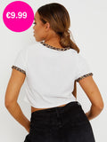 White Ribbed Leopard Heart Crop Top
