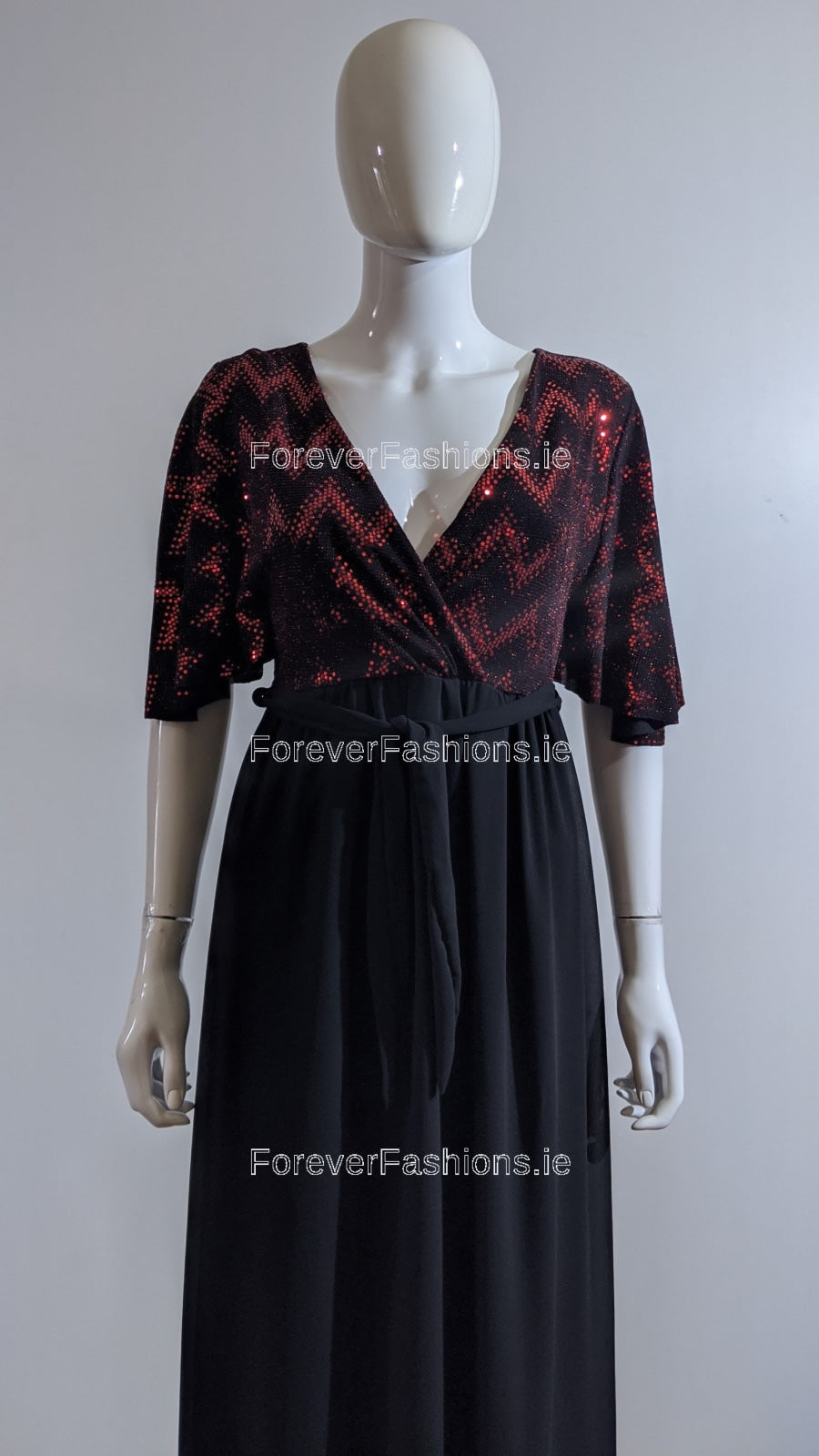Wine Sparkle Glitter Design V-Neck Long Dress